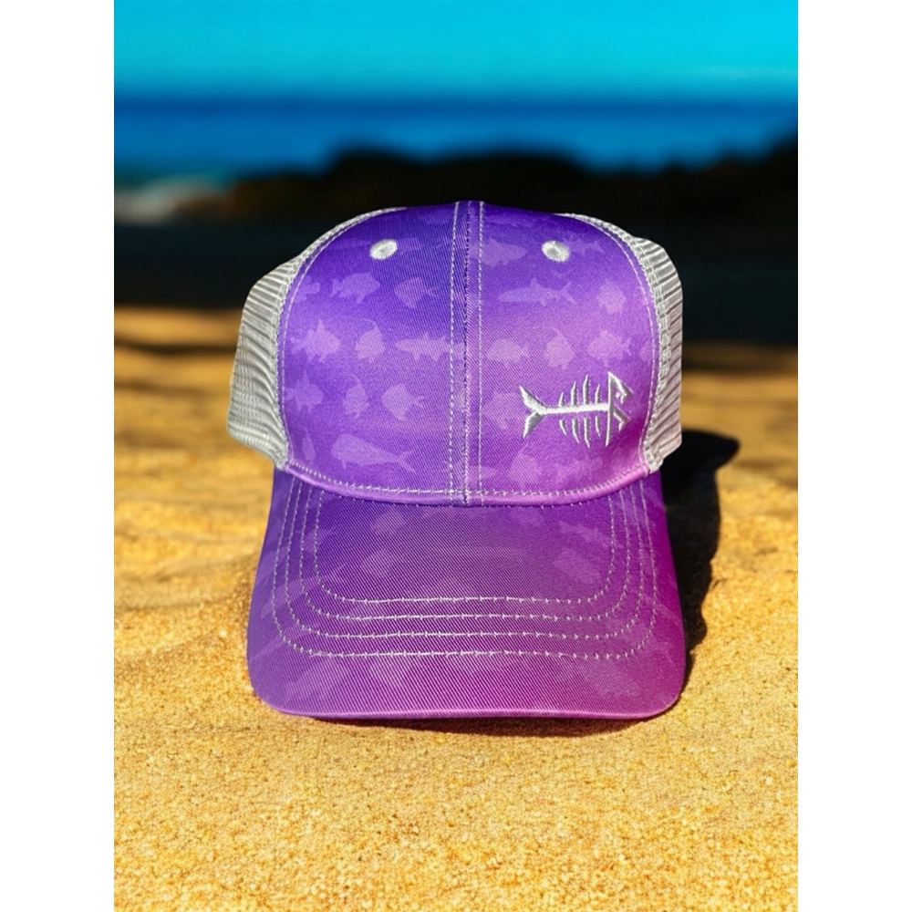 Bassdash Hat Purple & Gray/ Silver Adjustable Unisex fishbone six panel